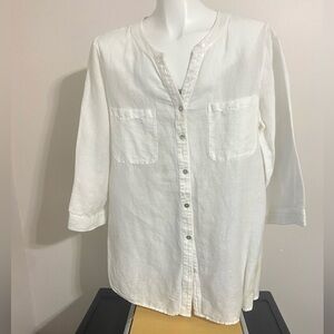 Chico's White Linen with Sequin Trim Blouse